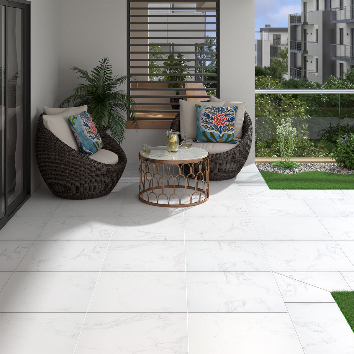 MSI Praia Carrara 3 x 24 Polished Porcelain trim (NPRACAR3X24BNP) – MSI room scene