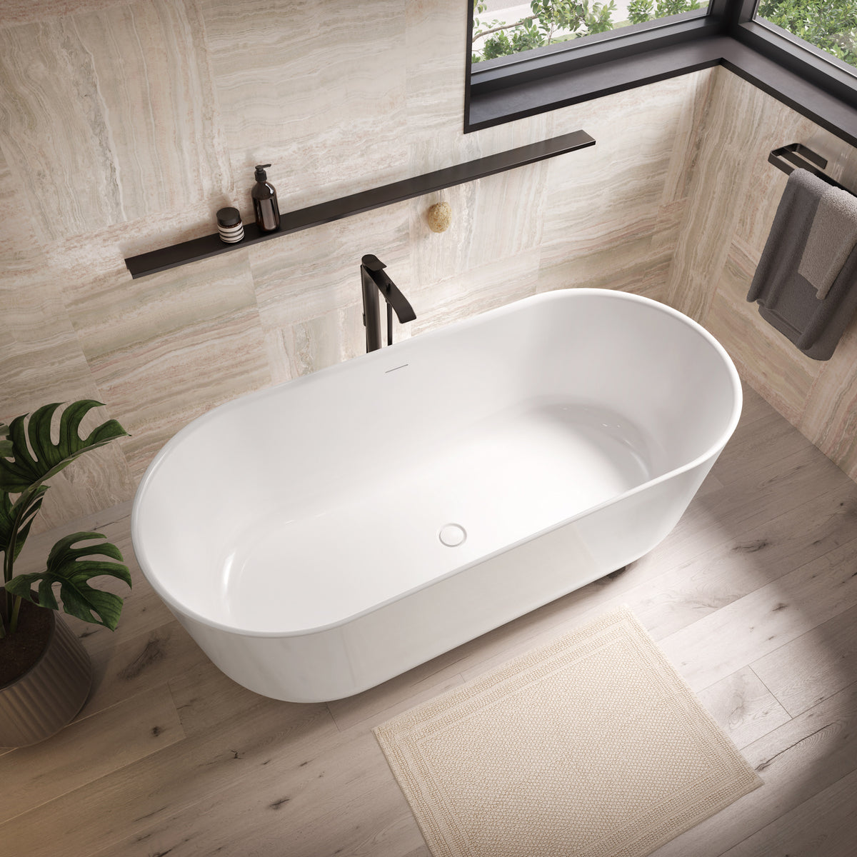 Neptune Haarlem 6730 AFR Acrylic Freestanding Center Drain Bathtub in White - image 2