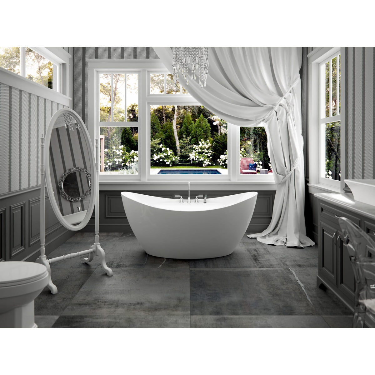 Neptune Murano F1 3466 AFR Acrylic Freestanding Center Drain Bathtub in White