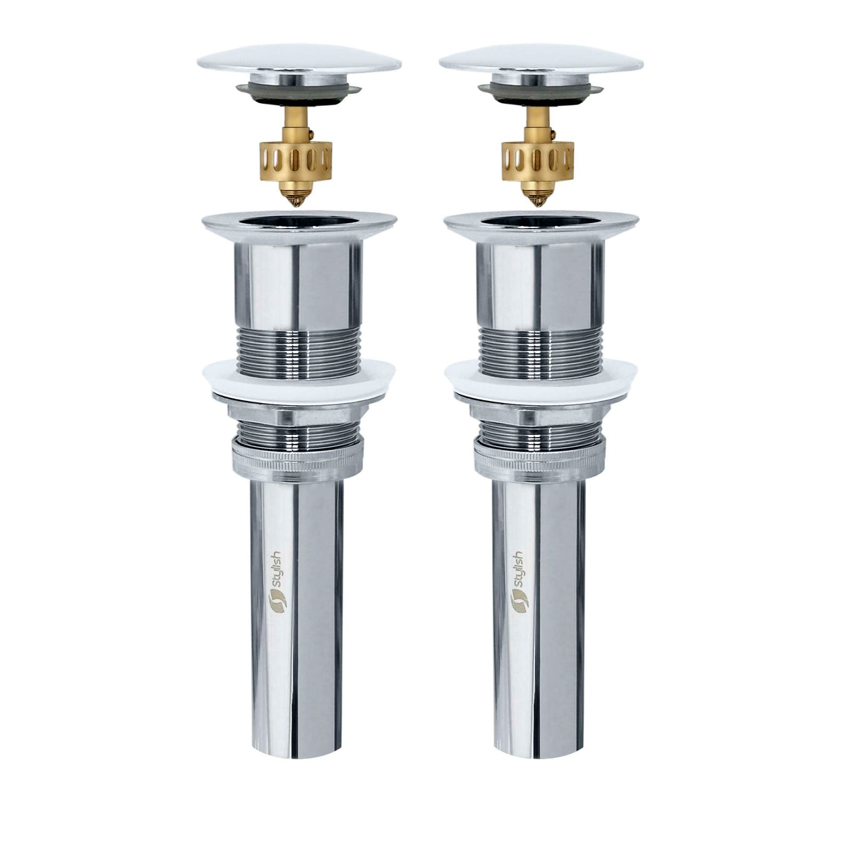 Stylish Pop-Up Bathroom Sink Drains Set Without Overflow Polished Chrome D-702C2