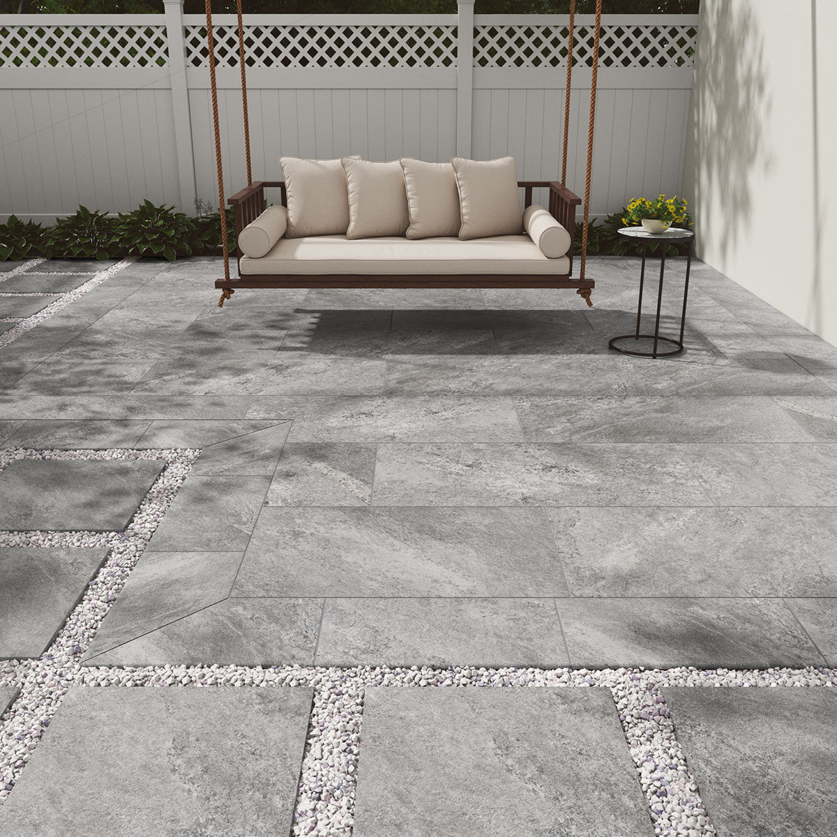 MSI Quarzo Gray 24 x 24 Matte Porcelain paver (LPAVNQUAGRA2424) – MSI room scene
