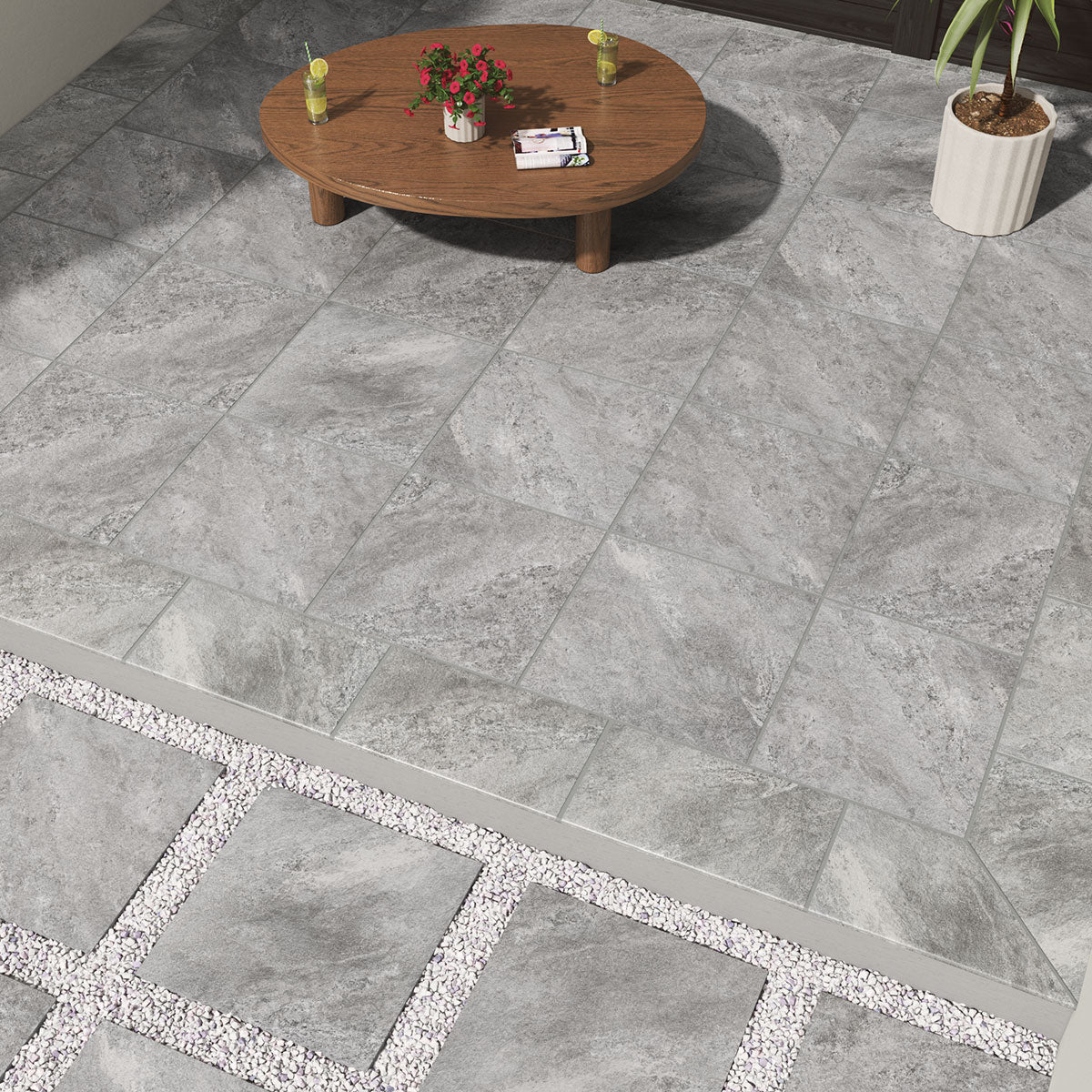 MSI Quarzo Gray 24 x 24 Matte Porcelain paver (LPAVNQUAGRA2424) – MSI room scene