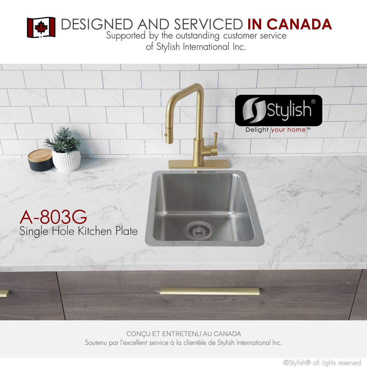 Stylish 10" Kitchen Deck Plate Brushed Gold Square Shape A-803G