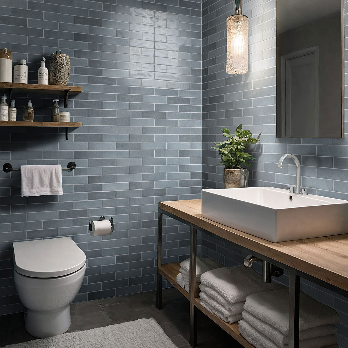 MSI Renzo Denim 3 x 12 Glossy Ceramic tile (NRENDEN3X12) – MSI room scene (bathroom)