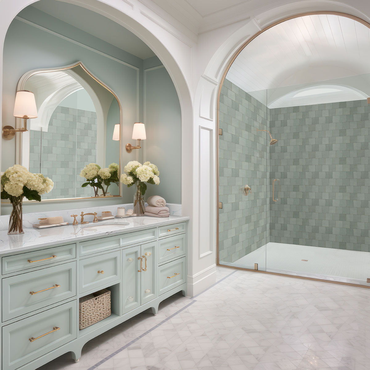MSI Renzo Jade 5 x 5 Glossy Ceramic tile (NRENJAD5X5) – MSI room scene (bathroom)