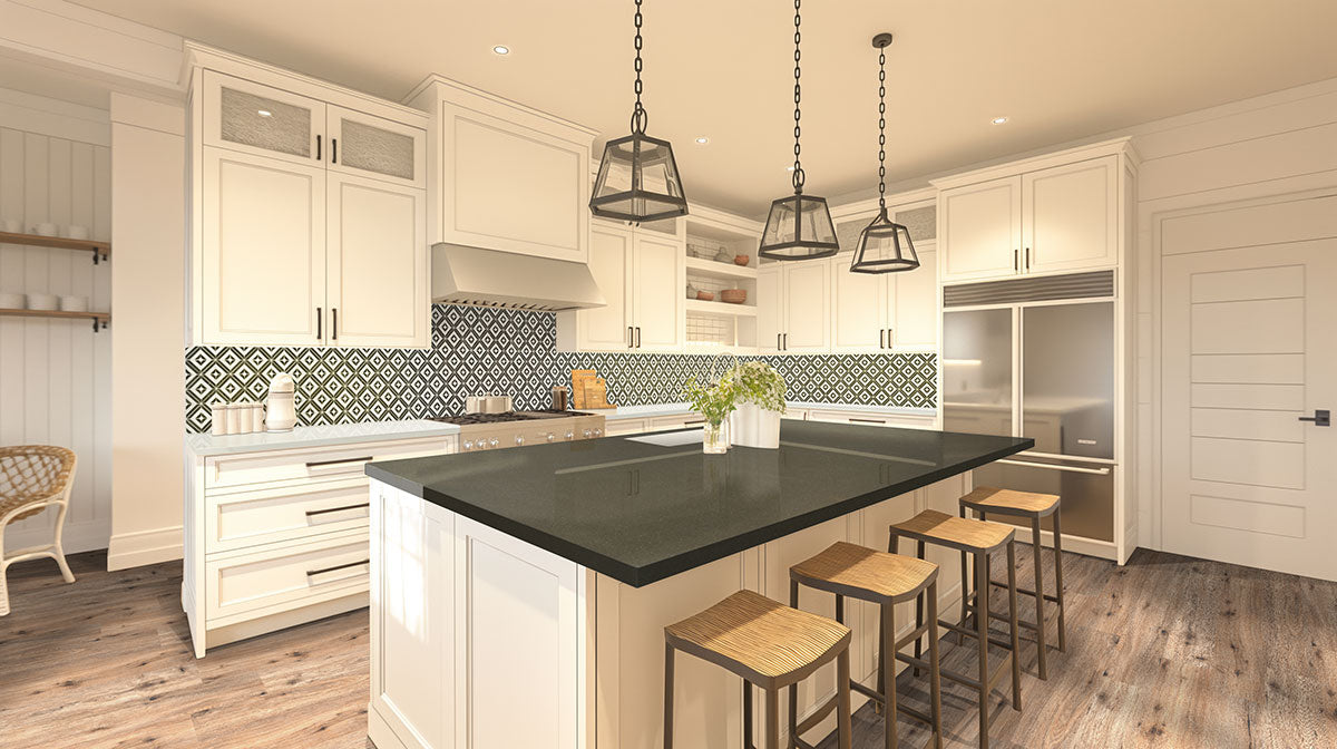 MSI Rhombix Nero Polished Marble mosaic (SMOT-RHOMBIX-NEROP) – MSI room scene (kitchen)
