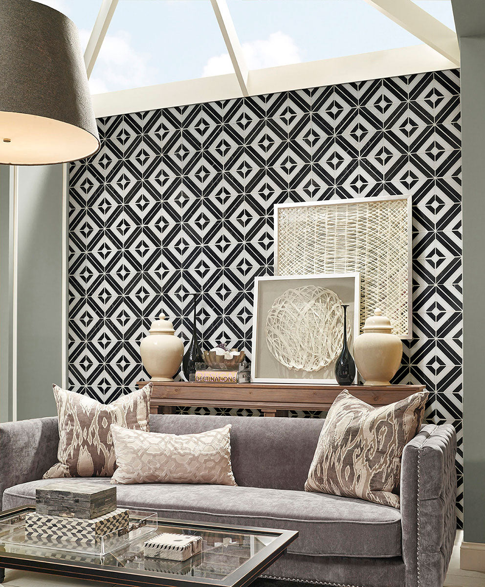 MSI Rhombix Nero Polished Marble mosaic (SMOT-RHOMBIX-NEROP) – MSI room scene