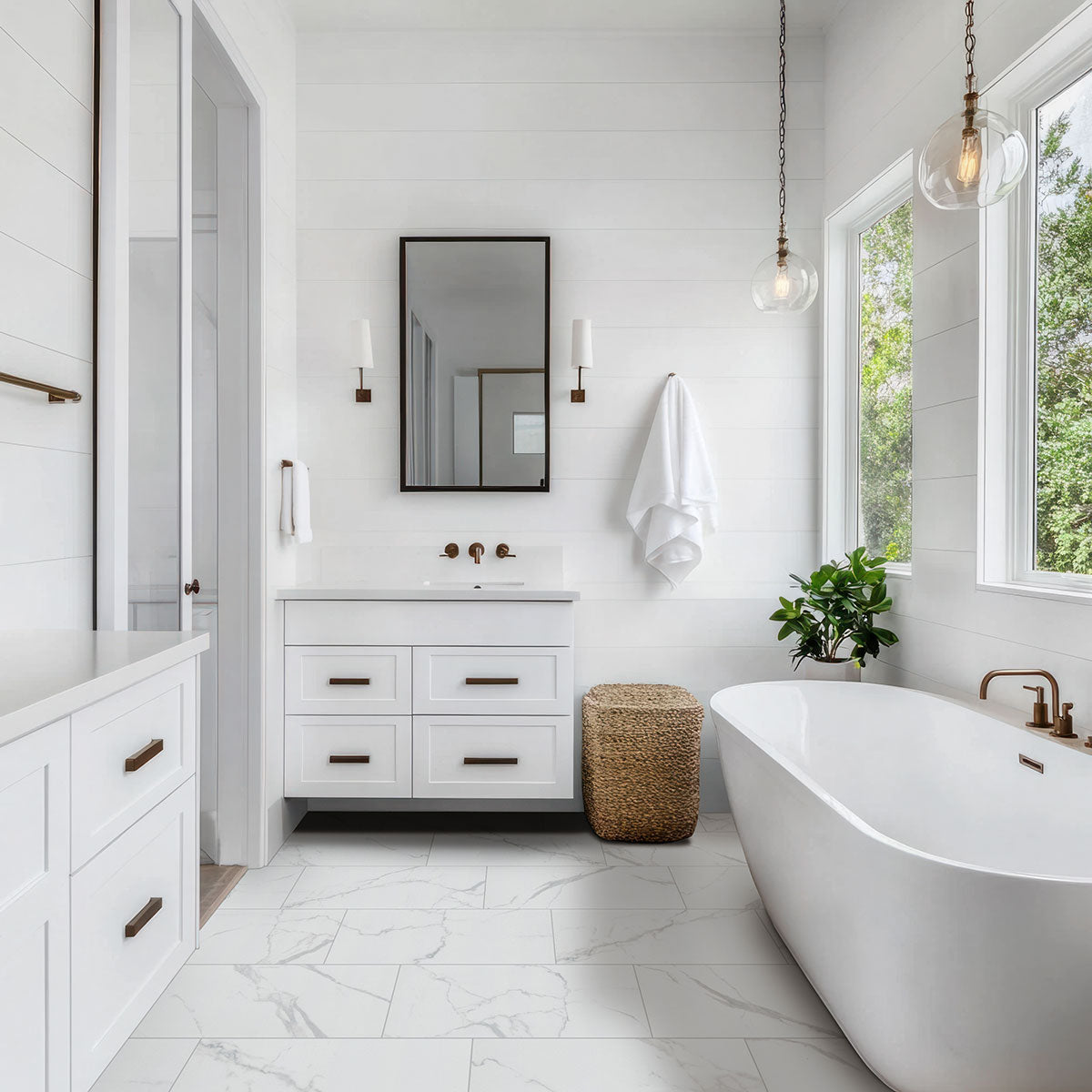 MSI Roman Statuario 12 x 24 Matte Porcelain tile (NWGROMSTA1224) – MSI room scene (bathroom)