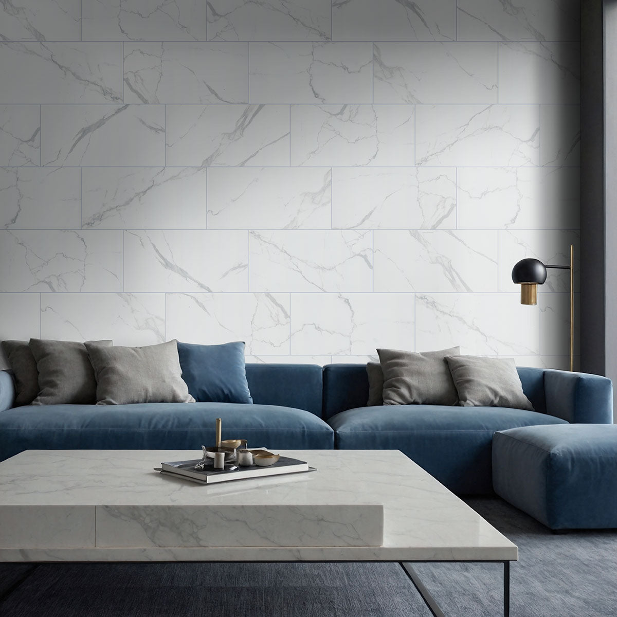 MSI Roman Statuario 12 x 24 Matte Porcelain tile (NWGROMSTA1224) – MSI room scene (living room)