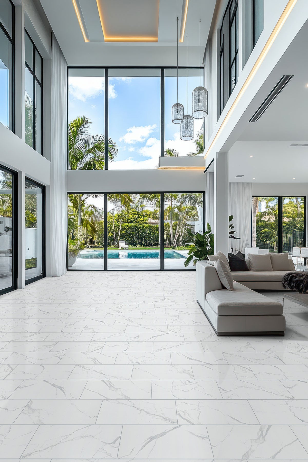 MSI Roman Statuario 12 x 24 Matte Porcelain tile (NWGROMSTA1224) – MSI room scene (living room)
