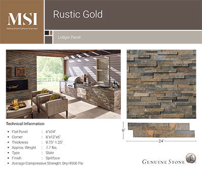 MSI Rustic Gold stacked stone 6 x 12 x 6 (LPNLSRUSGLD618COR)