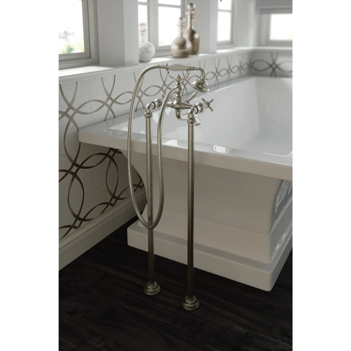 Moen Weymouth Two-Handle Tub Filler With Hand Shower S22105 in Brushed Nickel (S22105BN) - view 4