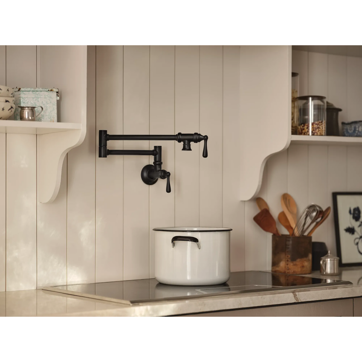 Moen Traditional Two-Handle Pot Filler Kitchen Faucet S664 in Matte Black (S664BL) - view 3