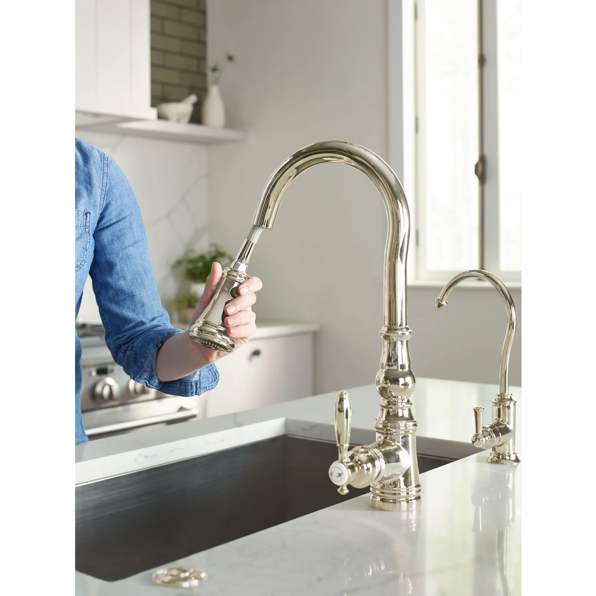 Moen Weymouth Single-Handle High-Arc Pulldown Kitchen Faucet S73004 in Polished Nickel (S73004NL) - view 6