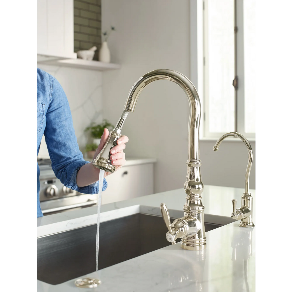 Moen Weymouth Single-Handle High-Arc Pulldown Kitchen Faucet S73004 in Polished Nickel (S73004NL) - view 8