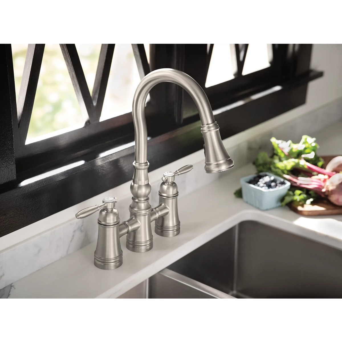 Moen Weymouth Two-Handle High-Arc Pulldown Kitchen Faucet S73204 in Spot Resist Stainless (S73204SRS) - view 3