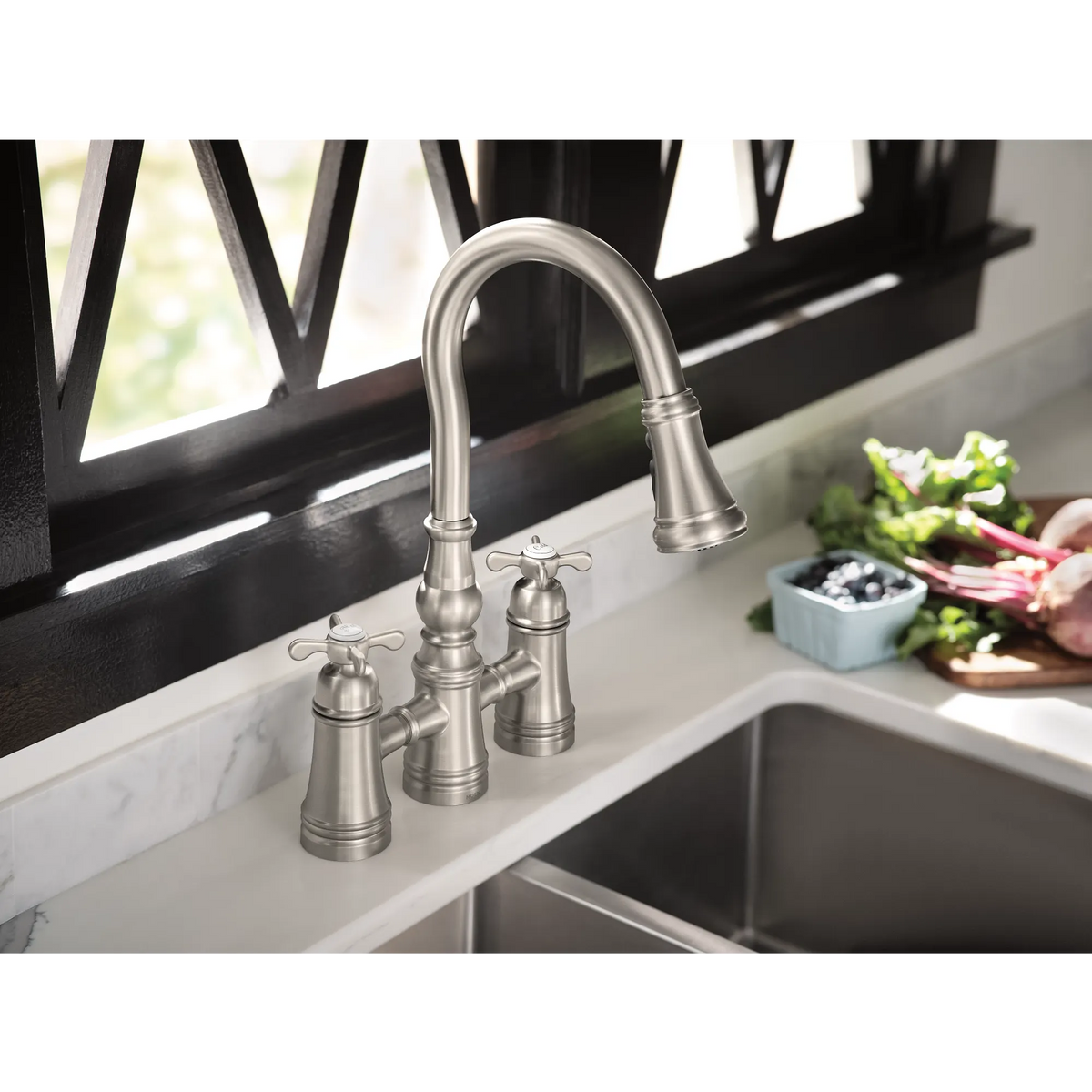 Moen Weymouth Two-Handle High-Arc Pulldown Kitchen Faucet S73204 in Spot Resist Stainless (S73204SRS) - view 4