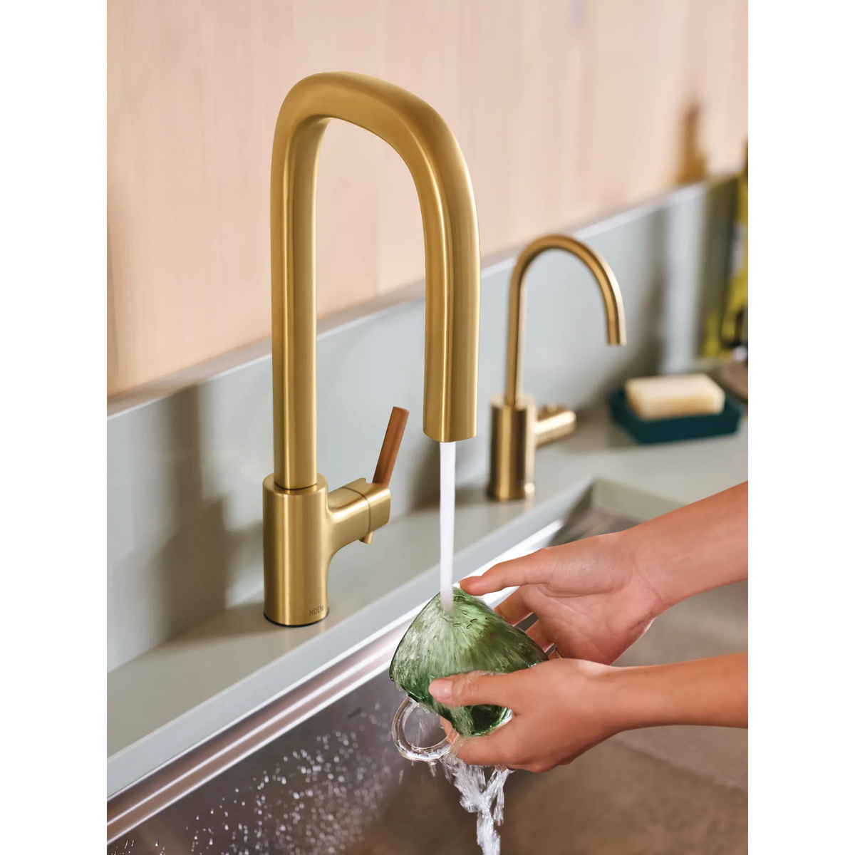 Moen Tenon Single-Handle High-Arc Pulldown Kitchen Faucet S74001 in Brushed Gold (S74001BG) - view 2