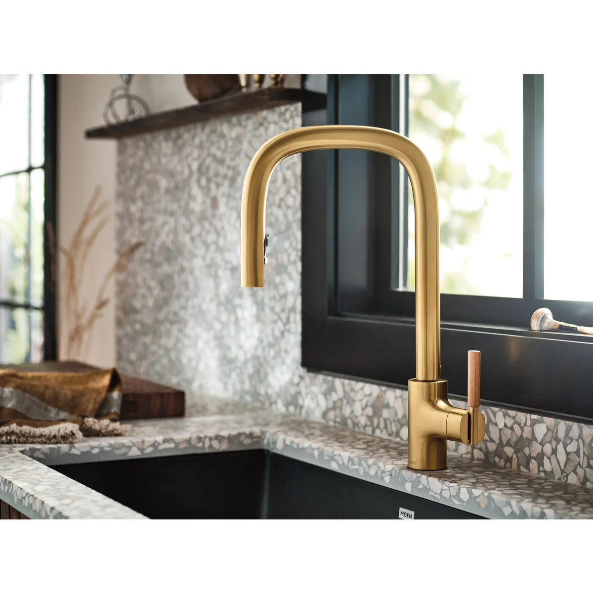Moen Tenon Single-Handle High-Arc Pulldown Kitchen Faucet S74001 in Brushed Gold (S74001BG) - view 11