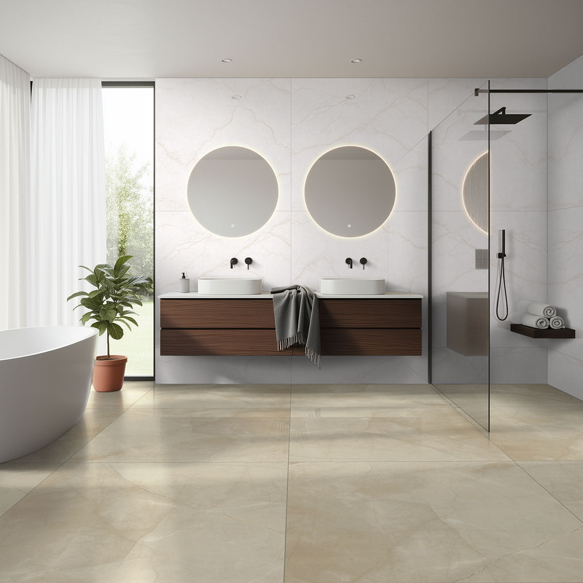MSI Sande Cream 48 x 48 Matte Porcelain tile (NSANCRE4848) – MSI room scene (bathroom)