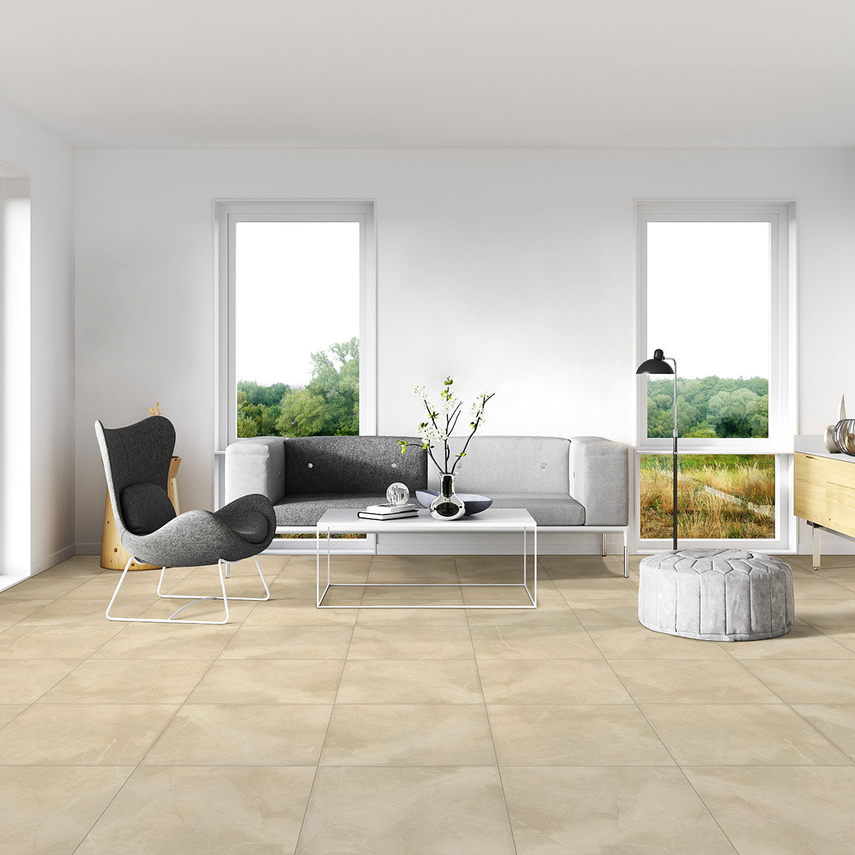 MSI Sande Cream 12 x 24 Polished Porcelain tile (NSANCRE1224P) – MSI room scene (living room)