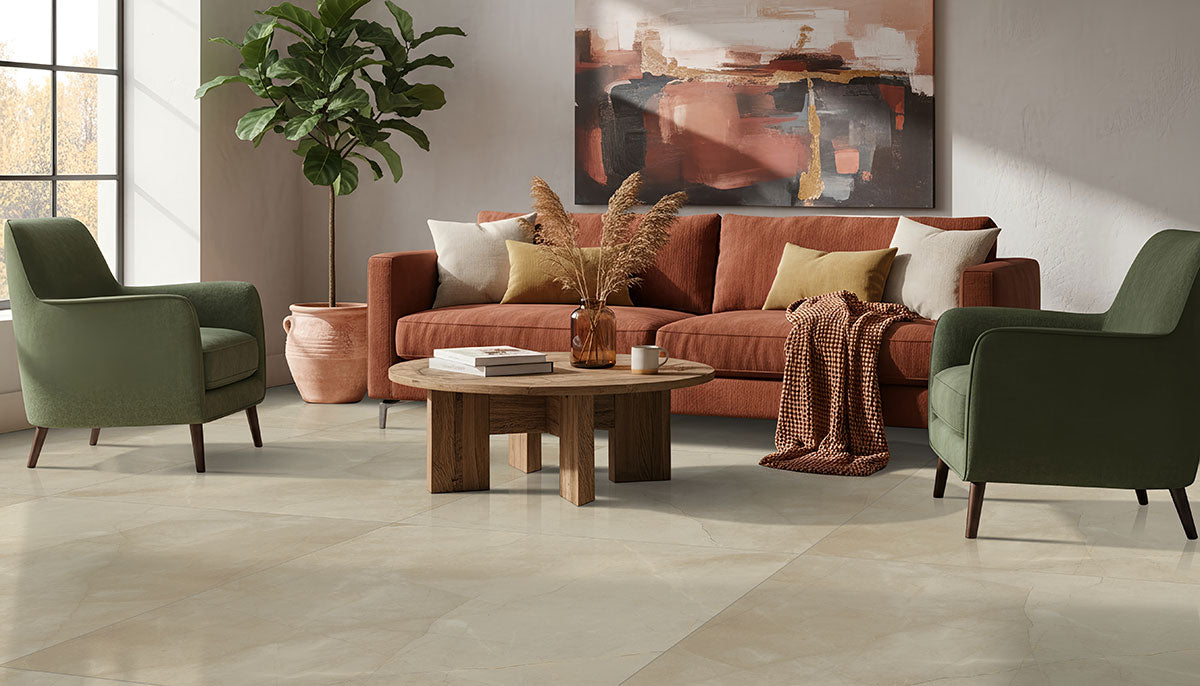 MSI Sande Cream 2 x 2 Matte Porcelain mosaic (NSANCRE2X2HEX) – MSI room scene (living room)