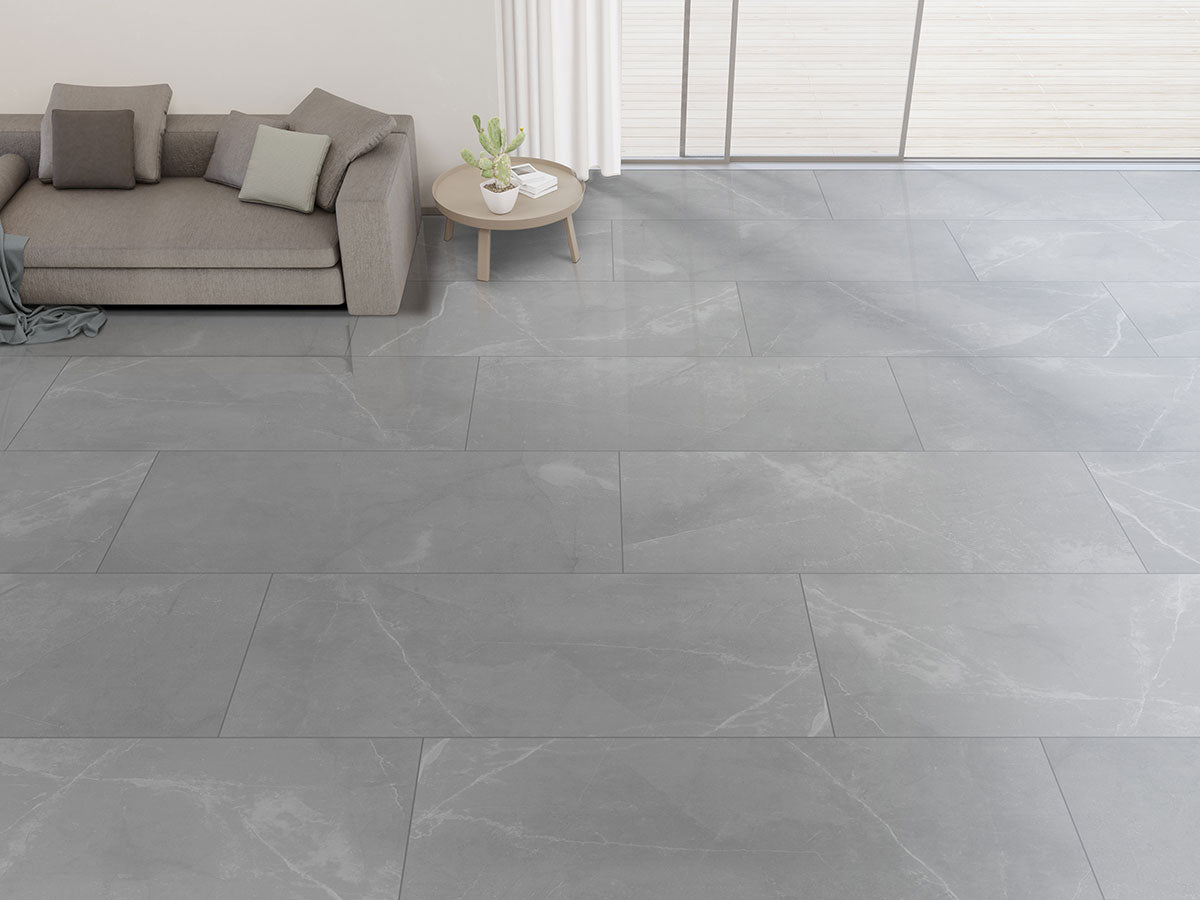 MSI Sande Grey 48 x 48 Polished Porcelain tile (NSANGRE4848P) – MSI room scene (living room)