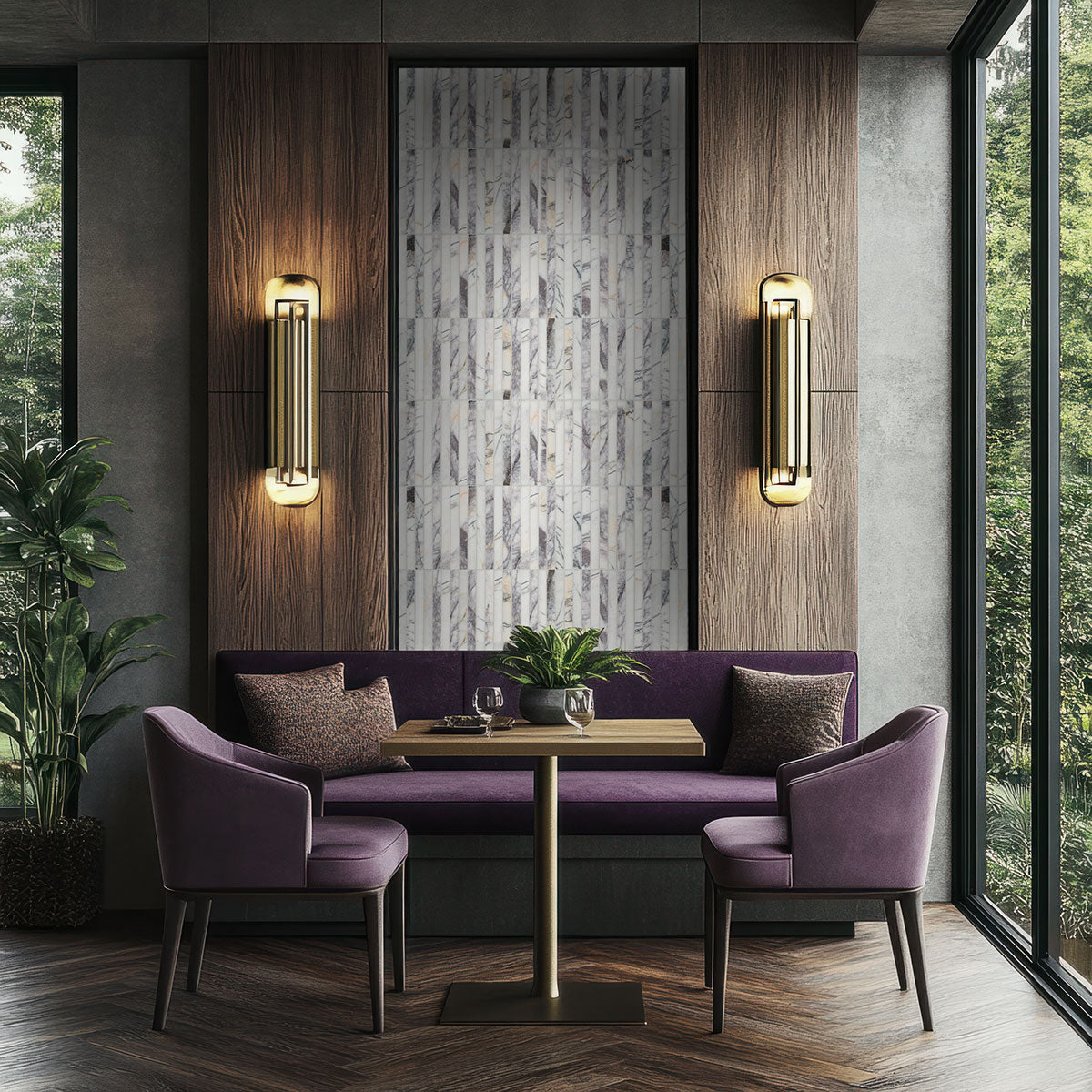 MSI Scollopini Lilac Pattern Honed Marble mosaic (SMOT-SCOLILA-HON13MM) – MSI room scene (living room)