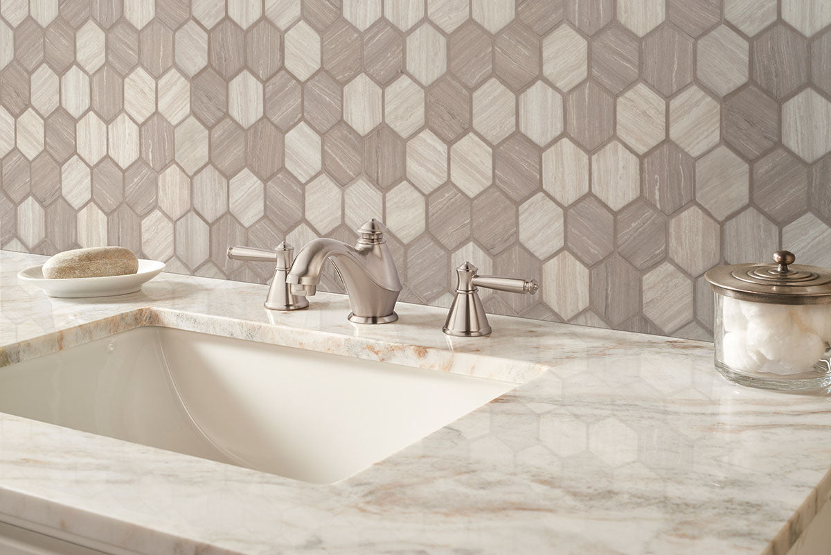 MSI Silva Oak 2" Hexagon Glass mosaic (SMOT-GLS-SILVA6MM) – MSI room scene