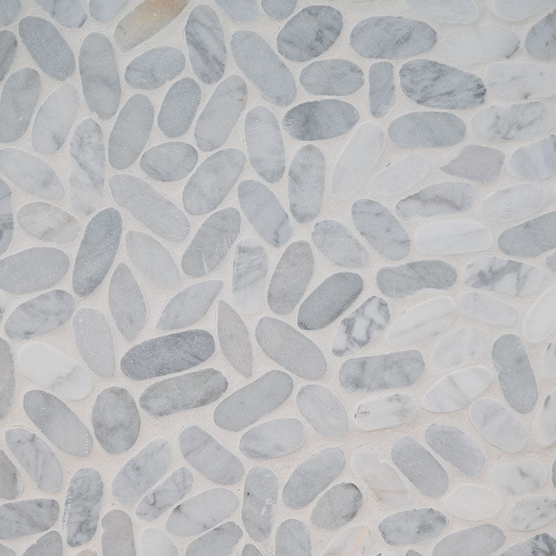 MSI Sliced Carrara White Pebble Tumbled Marble mosaic (SMOT-PEB-CAR) – MSI product image