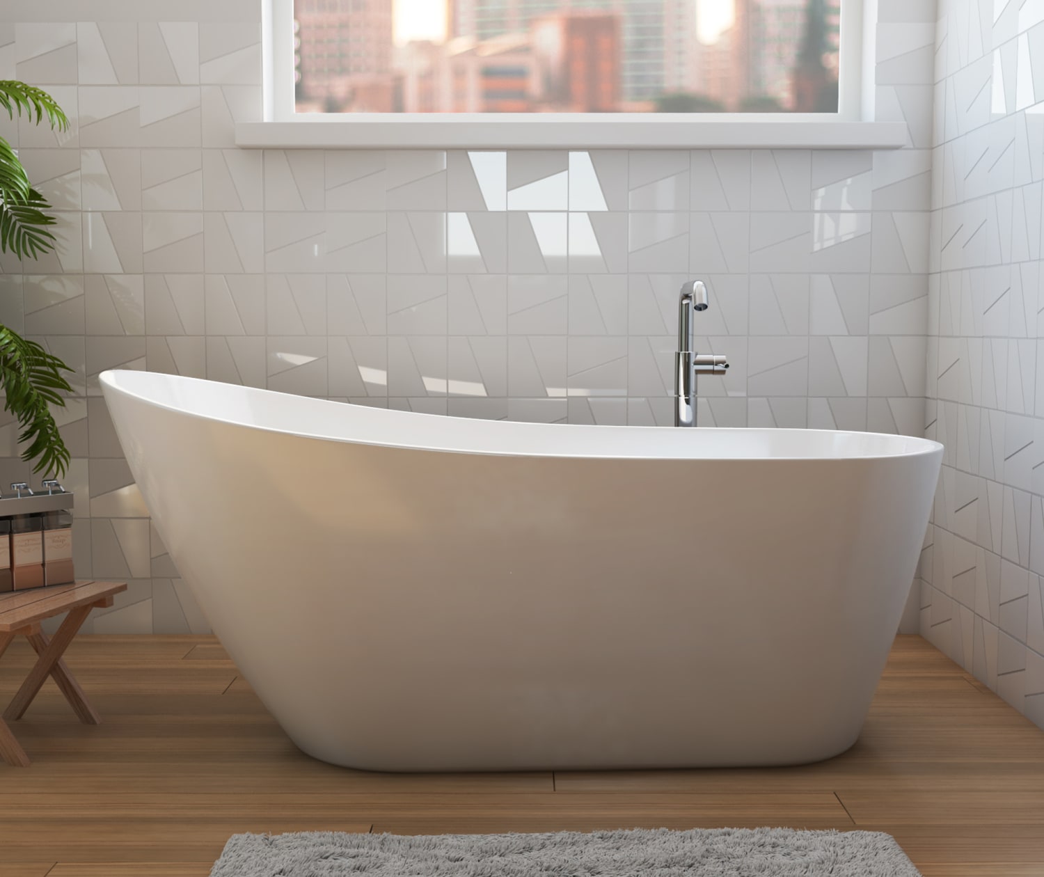 Soca 59 x 28 Acrylic Freestanding Oval End Drain Bathtub in White - Plumbing Market