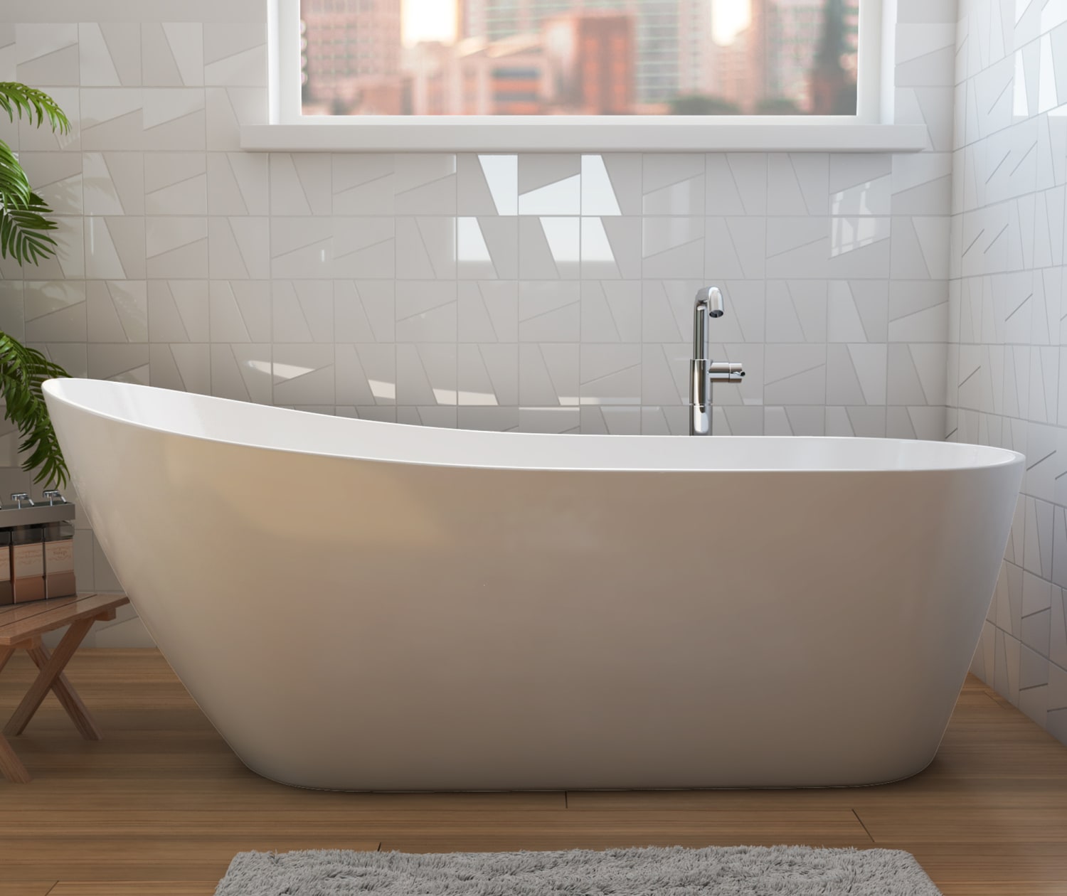 Soca 67 x 29 Acrylic Freestanding Oval End Drain Bathtub in White - Plumbing Market