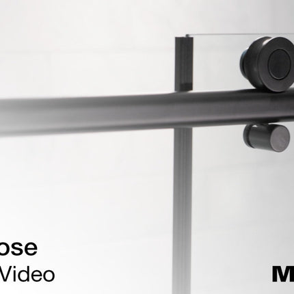 Uptown 44-47 x 76 in. 8 mm Sliding Shower Door for Alcove Installation with Clear glass in Matte Black & Wood - Plumbing Market