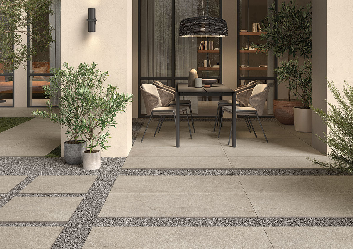 MSI Soreno Taupe 24 x 24 Matte Porcelain paver (LPAVNSORTAU2424) – MSI room scene