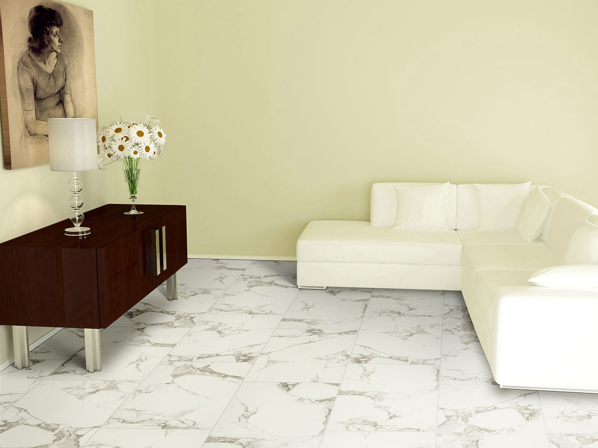 MSI Pietra Statuario 24 x 24 Polished Porcelain tile (NPIESTA2424P-N) – MSI room scene