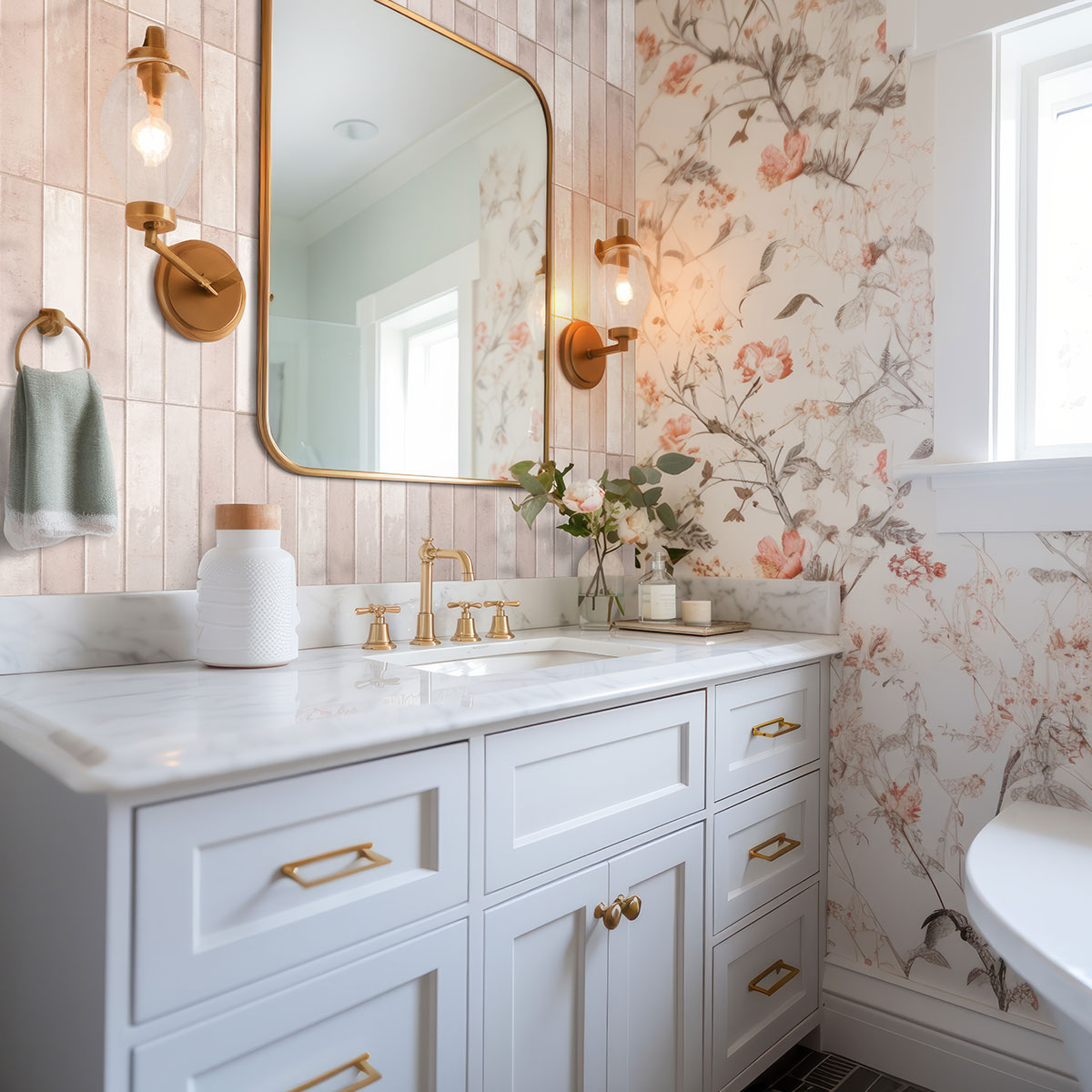 MSI Stella Blush 2 x 10 Glossy Porcelain tile (NSTEBLU2X10G) – MSI room scene (bathroom)