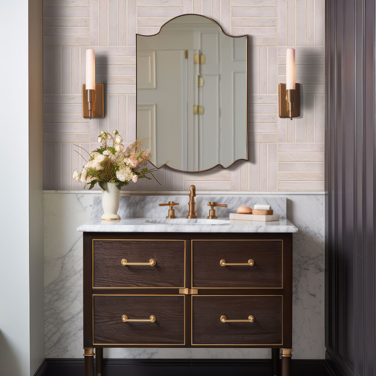 MSI Stella Blush 2 x 10 Glossy Porcelain tile (NSTEBLU2X10G) – MSI room scene