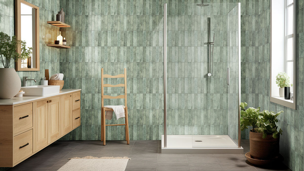 MSI Stella Emerald 2 x 10 Glossy Porcelain tile (NSTEMER2X10G) – MSI room scene (bathroom)