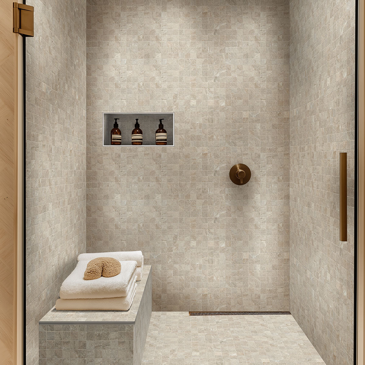 MSI Traktion Stowe Desert Amber 2 x 2 Matte Porcelain mosaic (NSTODESAMB2X2) – MSI room scene (bathroom)