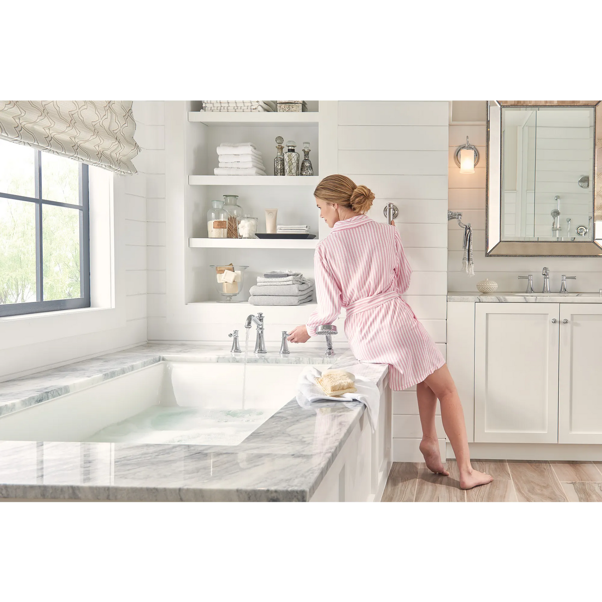 Moen Belfield Two-Handle Non-Diverter Roman Tub Faucet T9023 in Brushed Nickel (T9023BN) - view 3