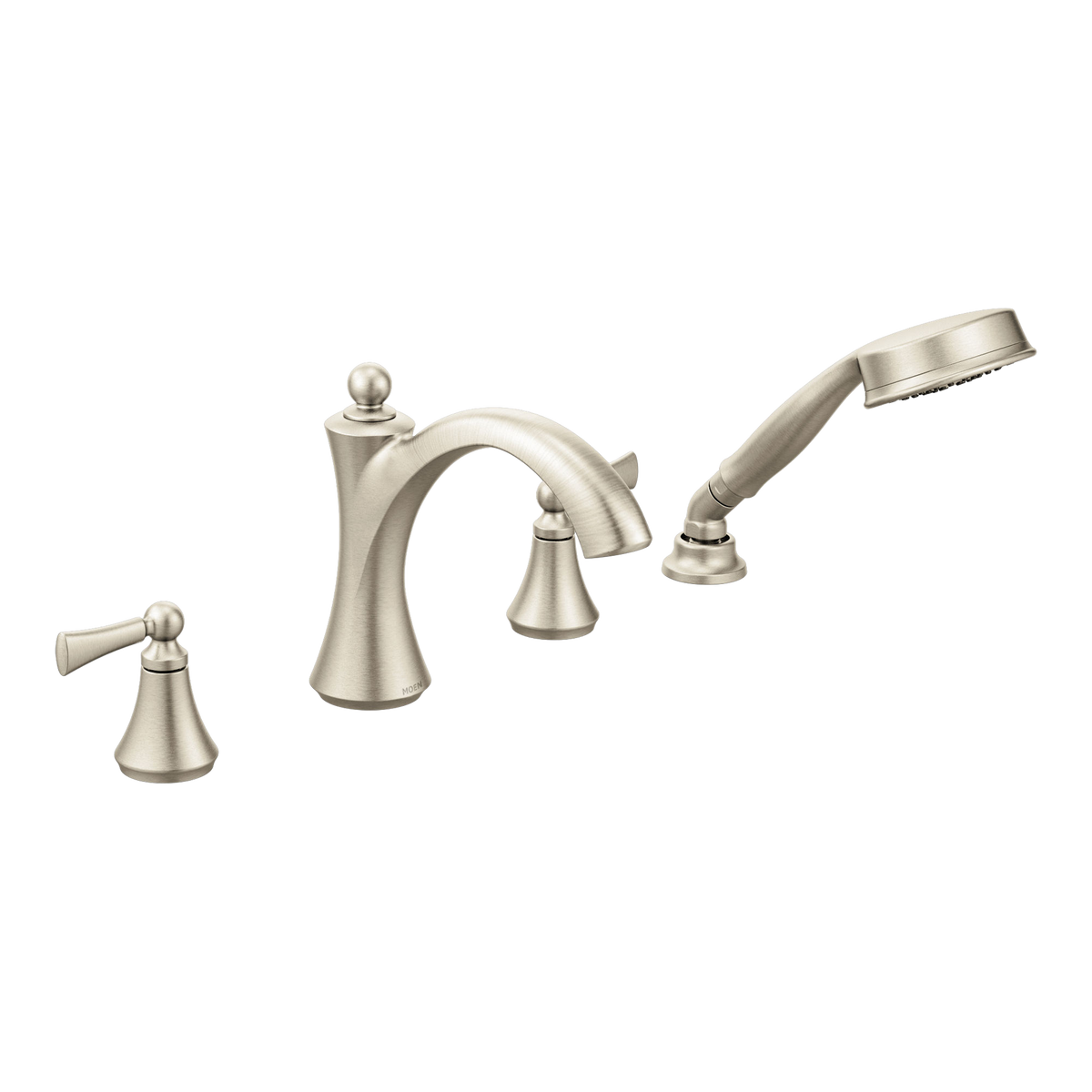 Moen Wynford Two-Handle Diverter Roman Tub Faucet With Hand Shower T654 in Brushed Nickel (T654BN)