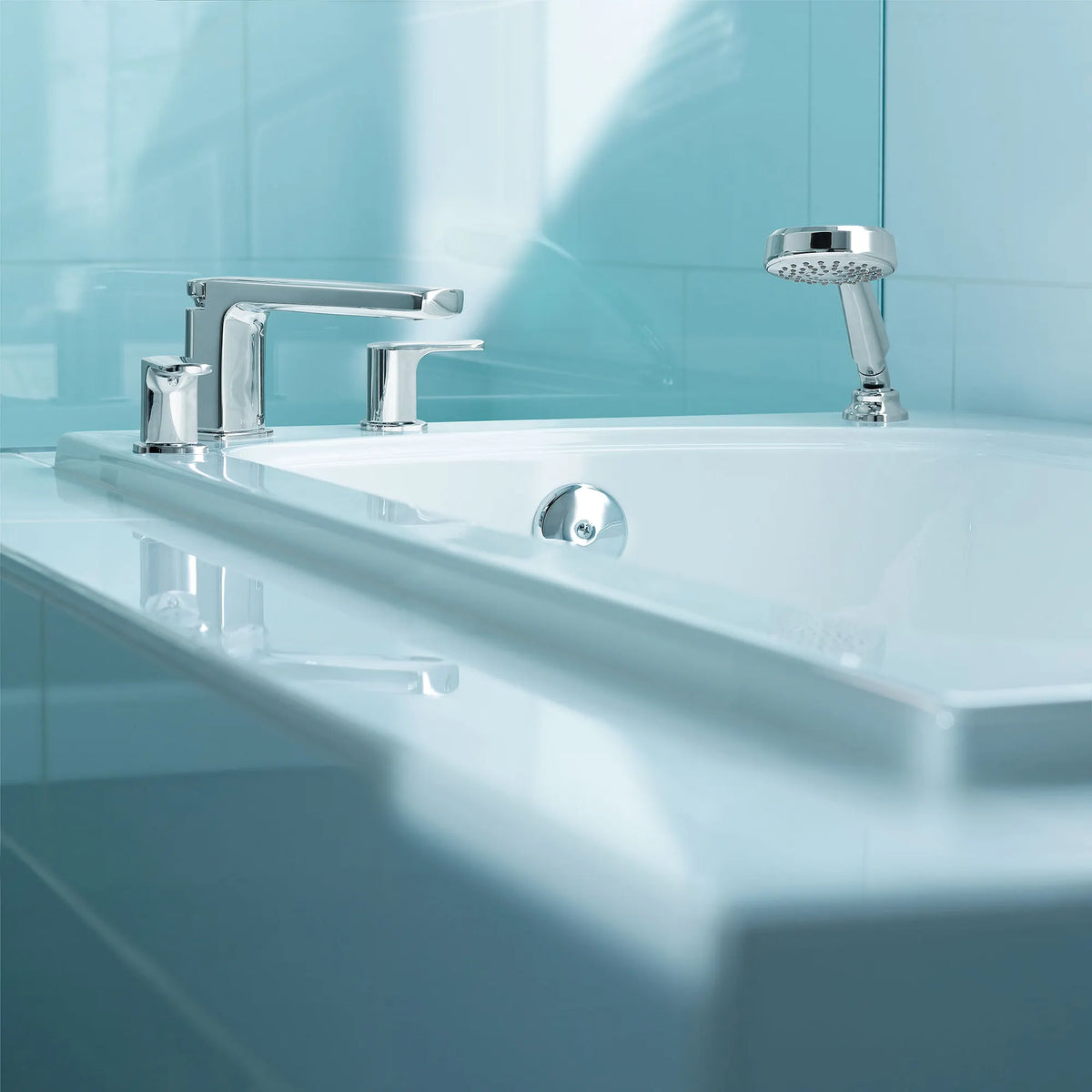 Moen Rizon Two-Handle Low-Arc Roman Tub Faucet With Hand Shower T936 in Chrome (T936) - view 2