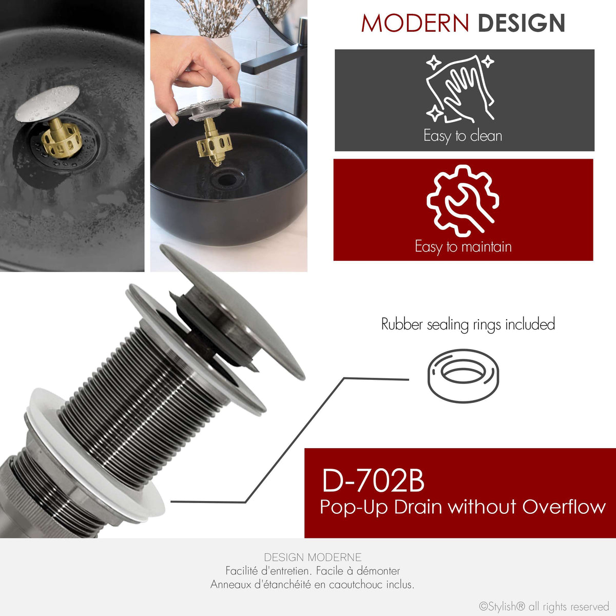 Stylish Pop-Up Bathroom Sink Drains Set Without Overflow Brushed Nickel D-702B2