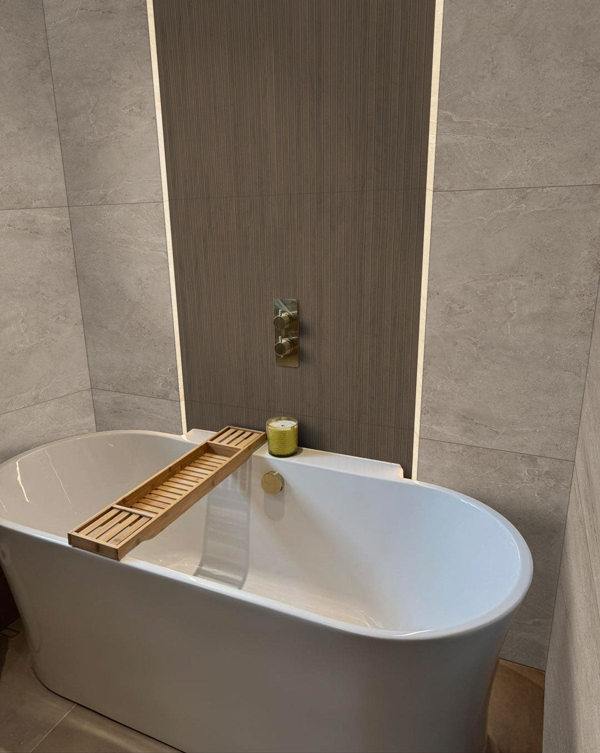 MSI Urbanslat Tawny 16 x 48 Matte Ceramic tile (NURBSLATAW1648) – MSI room scene (bathroom)