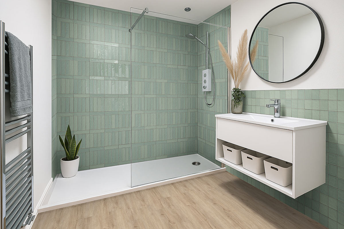 MSI Terranello Olive 4 x 4 Glossy Ceramic tile (NTEROLI4X4G) – MSI room scene (bathroom)