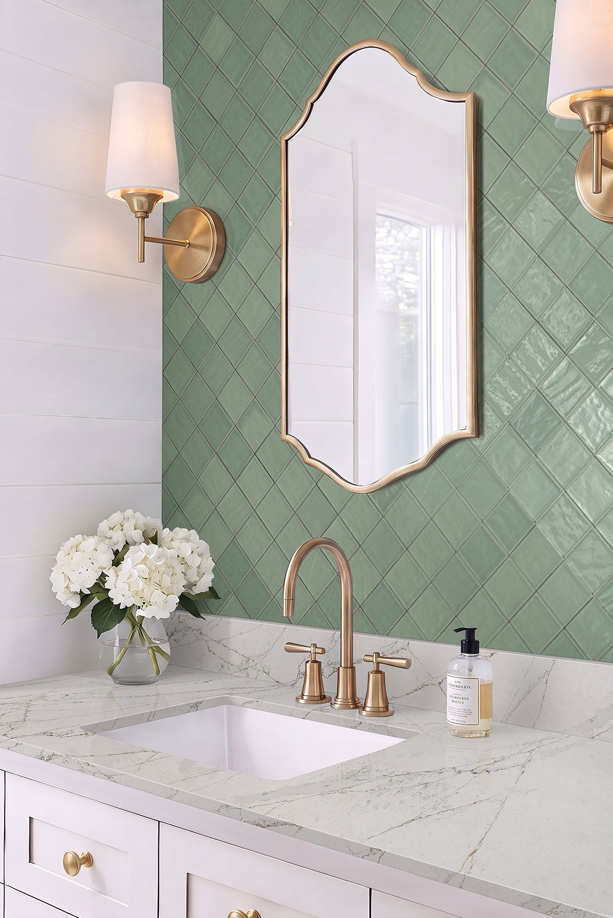 MSI Terranello Olive 4 x 4 Glossy Ceramic tile (NTEROLI4X4G) – MSI room scene (bathroom)