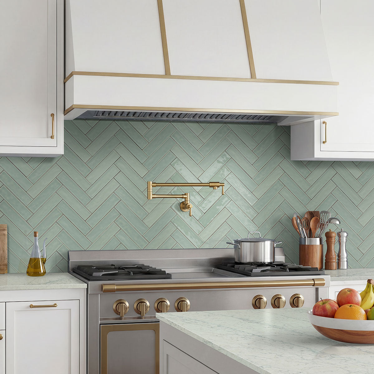 MSI Terranello Olive 4 x 4 Glossy Ceramic tile (NTEROLI4X4G) – MSI room scene (kitchen)