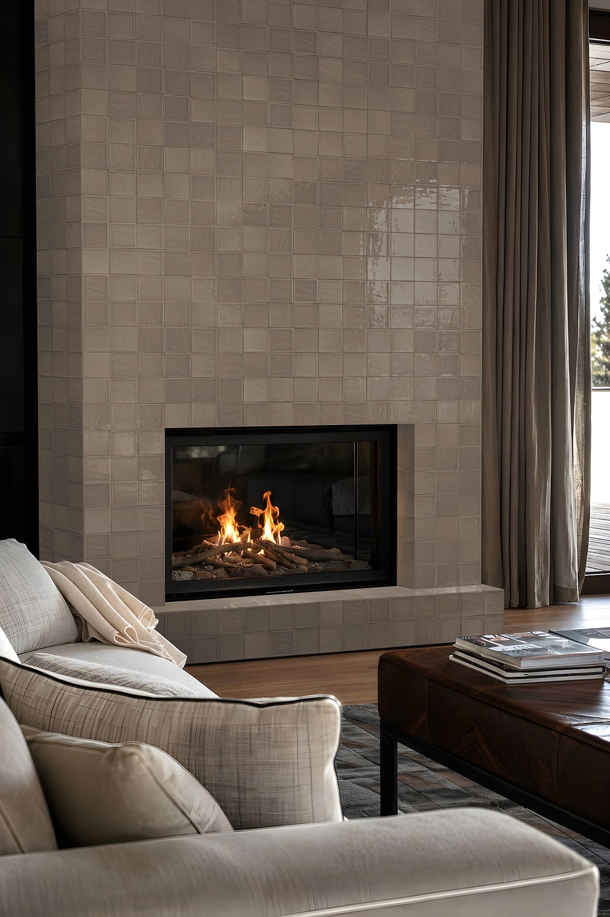 MSI Terranello Umber 4 x 4 Glossy Ceramic tile (NTERUMB4X4G) – MSI room scene (living room)