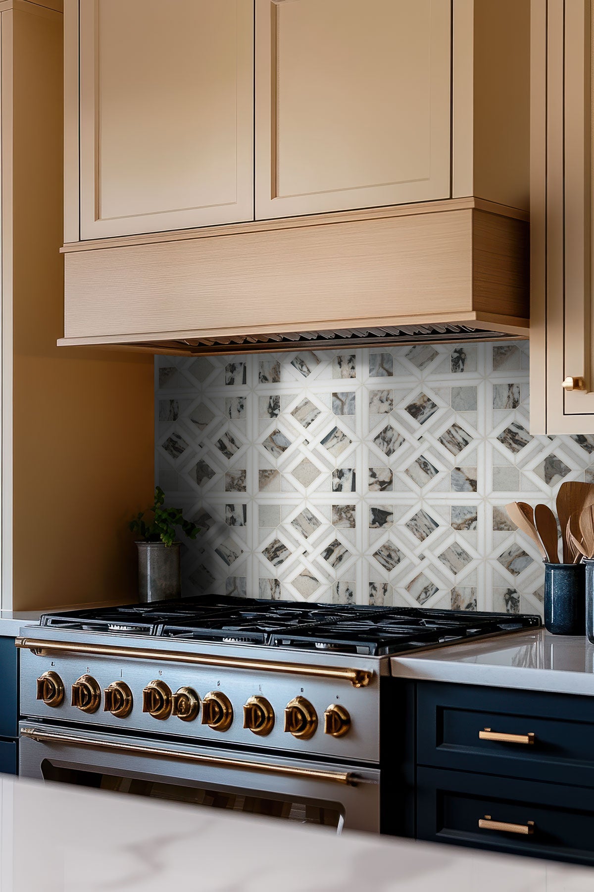 MSI Tessere Pattern Polished Marble mosaic (SMOT-TESSER-POL8MM) – MSI room scene (kitchen)