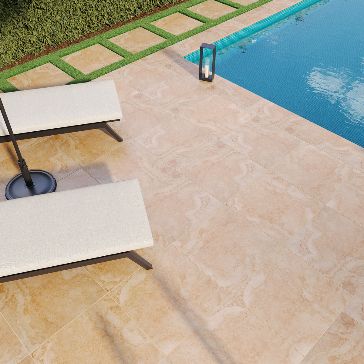 MSI Tierra Beige 13 x 24 Matte Porcelain pool coping (LCOPNTIEBEI1324) – MSI room scene